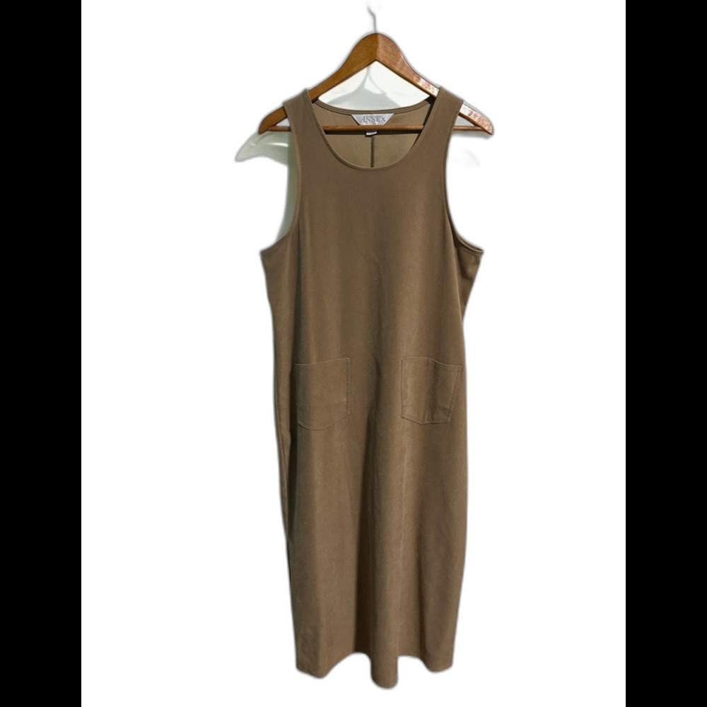 Casual Corner Annex Dress Women’s 12 L Faux Suede Tan Brown Shift Vintage 90s
